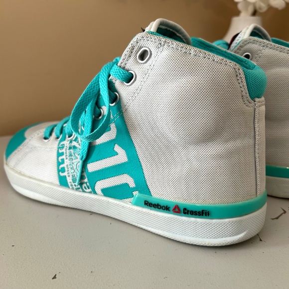 Reebok CrossFit Lite TR 010 HighTop Weight Training Shoes White/Turq Size 8 - Picture 6 of 17